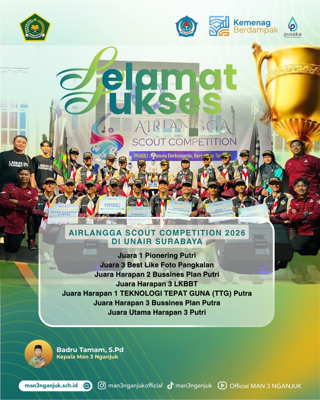 Borong Banyak Penghargaan, MAN 3 Nganjuk Tampil Memukau di Airlangga Scout Competition 2026