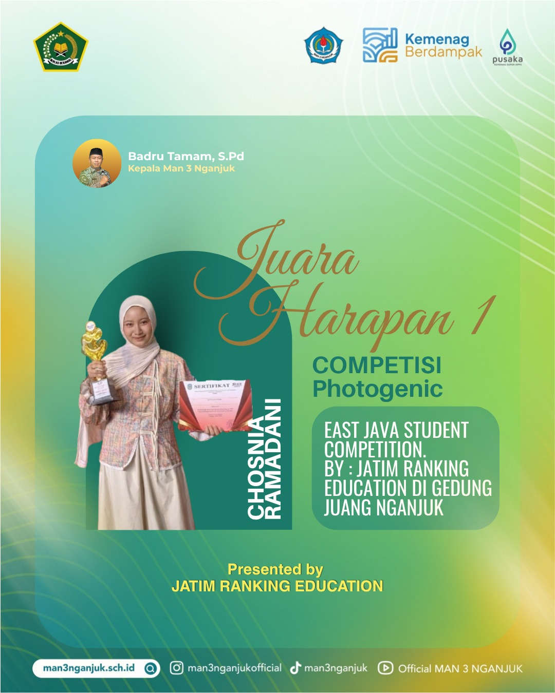 Siswi MAN 3 Nganjuk Raih Juara Harapan 1 Kompetisi Photogenic Tingkat Jawa Timur