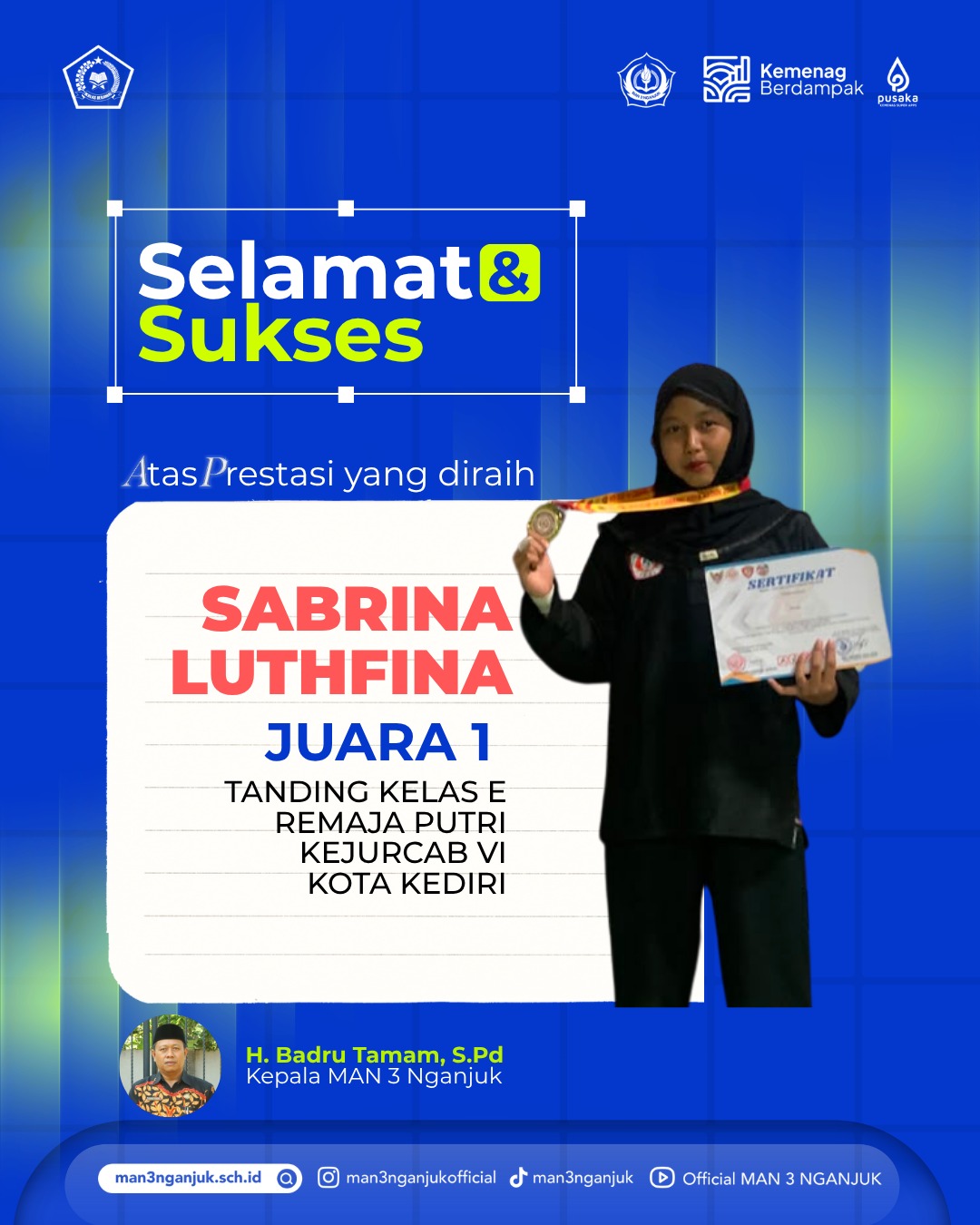 BANGGA! SABRINA LUTHFINA UKIR PRESTASI DI KEJURCAB VI KOTA KEDIRI