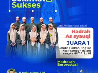 Harumkan Nama Sekolah, Grup Hadrah As Syauqi MAN 3 Nganjuk Raih Juara 1 Tingkat Kecamatan Prambon
